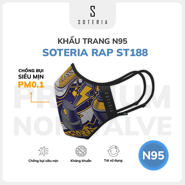Khẩu trang thời trang Soteria Rap ST188 - N95 lọc 99% bụi mịn 0.1 micro - Size S,M,L