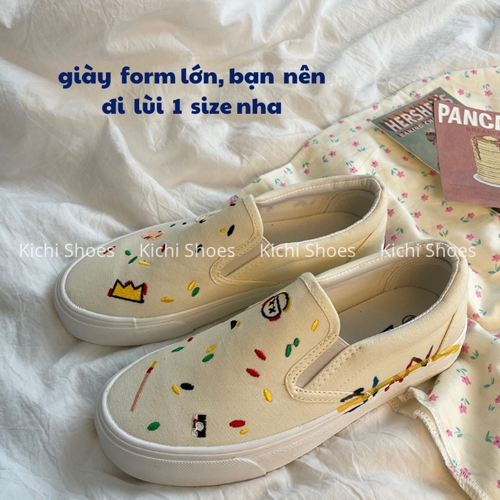 Giày lười slip on hoạ tiết thêu nhí phong cách Ulzzang dành cho nữ mã 1116 - Kichi Shoes