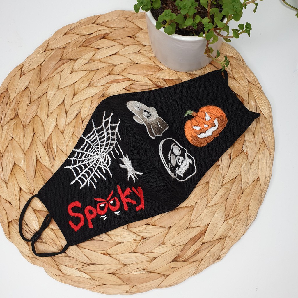 Khẩu trang thêu tay vải linen JL74X Halloween