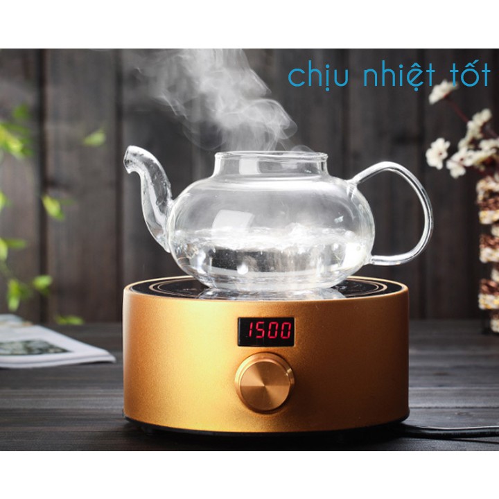Bộ Ấm trà thủy tinh 6 chén chịu nhiệt dung tích 600ml kèm đế nến đun trà Bình trà thủy tinh tiệc trà đun nóng