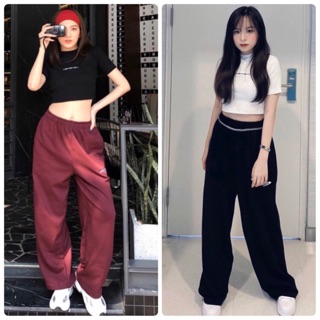Set áo crop thun kèm quần ống rộng