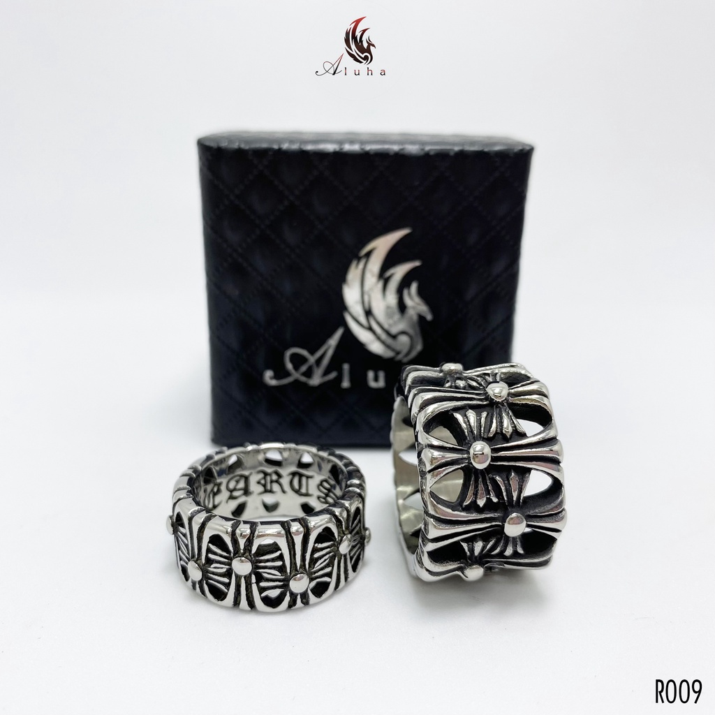 Nhẫn Titan Cemetery Cross Chrome Heart khắc chữ siêu đẹp - R009 - Aluha