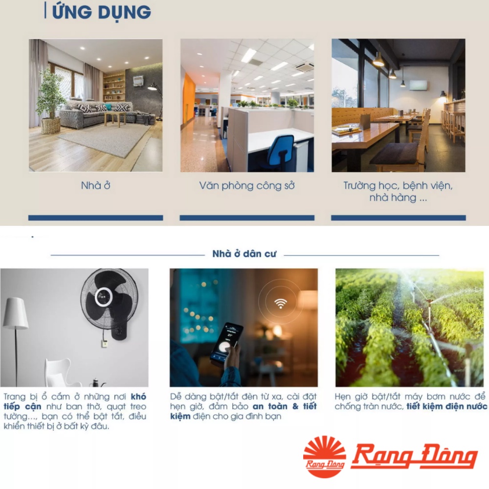 Ổ cắm thông minh wifi Rạng Đông OC02.WF dây dài 3m-5m - Ổ cắm điện đa năng hẹn giờ , điều khiển từ xa - bảo hành 1 năm