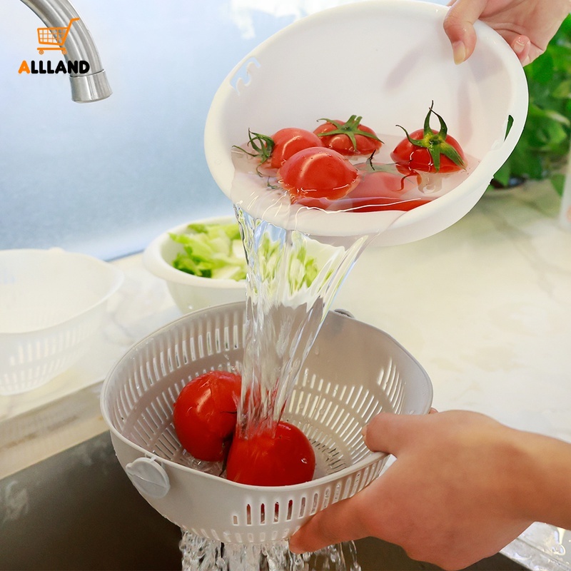 Rổ Rửa Rau Củ Quả Hai Lớp Xoay Được Tiện Lợi