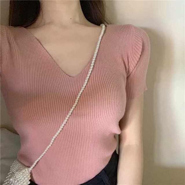 Áo thun Daduhey dáng ôm cổ chữ V màu trơn size lớn thời trang cho nữ