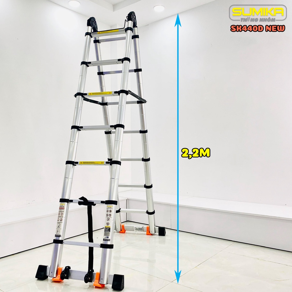 Thang nhôm rút xếp đôi Chữ A 2,2m Chữ I:4,4m Sumika SK440D NEW 2022 bảo hành 2 năm