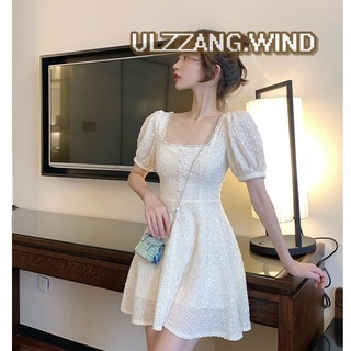 [Sẵn M- Ảnh thật] Đầm ulzzang cổ vuông đính ngọc tay phồng - u.w