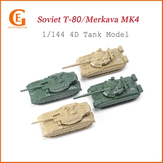 Set 4 mô hình xe tăng T-80 Liên Xô Merkava Israel MK4 thiết kế mini 4D tỷ lệ 1/144