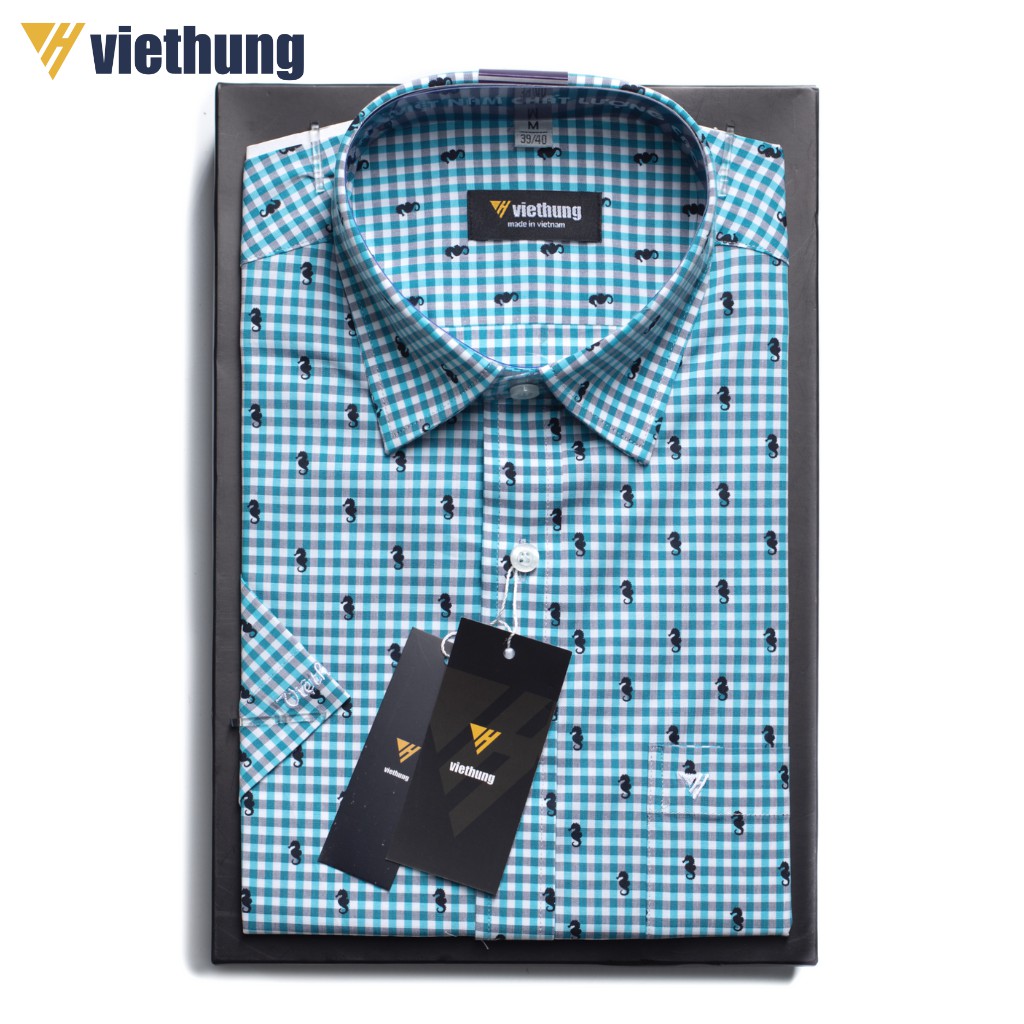 Áo Sơ Mi Nam Ngắn Tay Dáng Ôm VIỆT HƯNG Chất Vải Tổng Hợp Cotton Thoáng Mát Thiết Kế Vạt Bầu Họa Tiết Caro Nhiều Màu | BigBuy360 - bigbuy360.vn