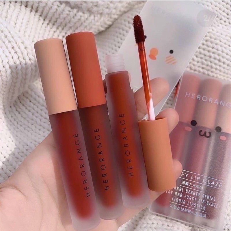 Set 3 Son Kem Lì HERORANGE Fluffy Lip Glaze - Son nội địa Trung