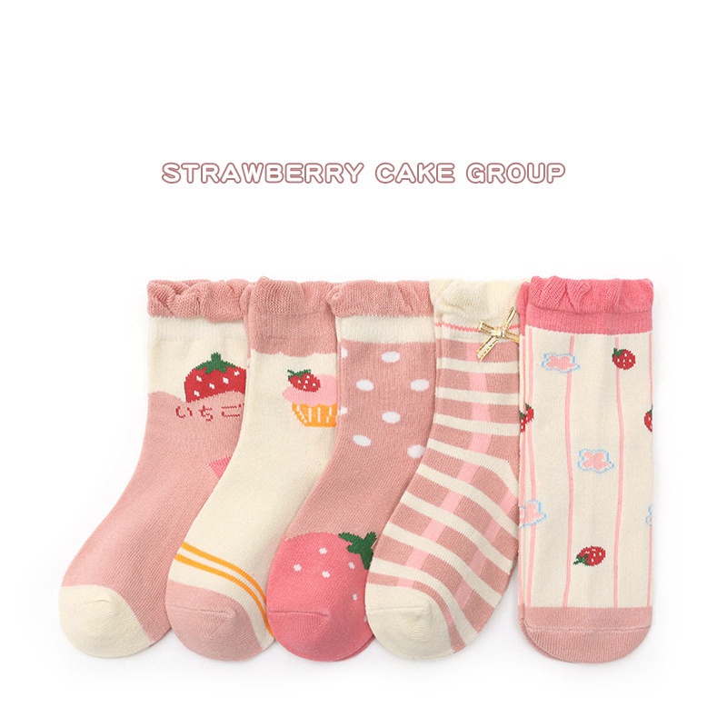 Set 5 Đôi Vớ Cotton Dễ Thương Cho Bé Gái Từ 1-12 Tuổi