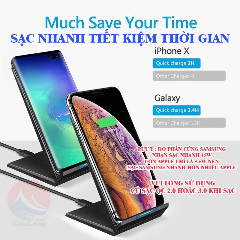 Đế Sạc Nhanh Không Dây 20/15/10W, Làm Giá Đỡ, Đèn Led Báo Đầy, sạc không dây iPhone 8/X/XS Max/11/12 Pro Apple Samsung