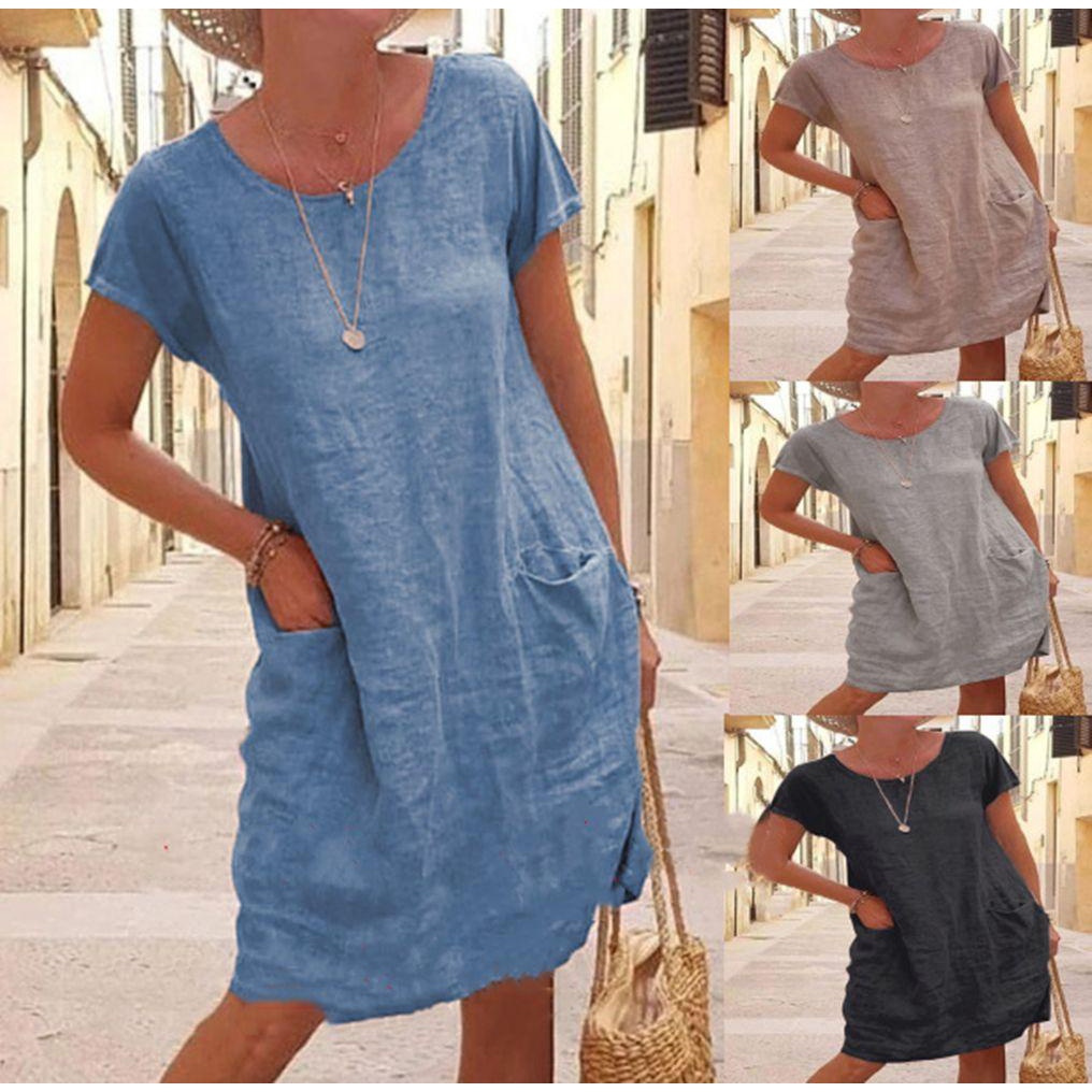 UPSTOPVN Đầm Midi Tay Ngắn Dáng Rộng Plus Size