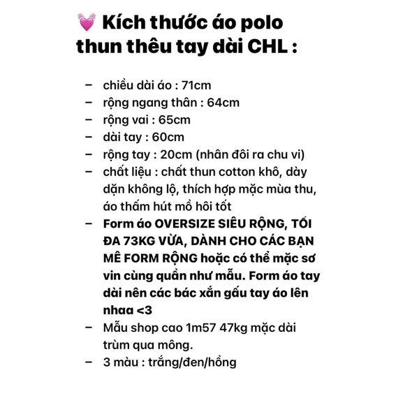 ÁO POLO thun thêu tay dài CHL (ảnh JULYS chụp kèm video cận chất) | BigBuy360 - bigbuy360.vn