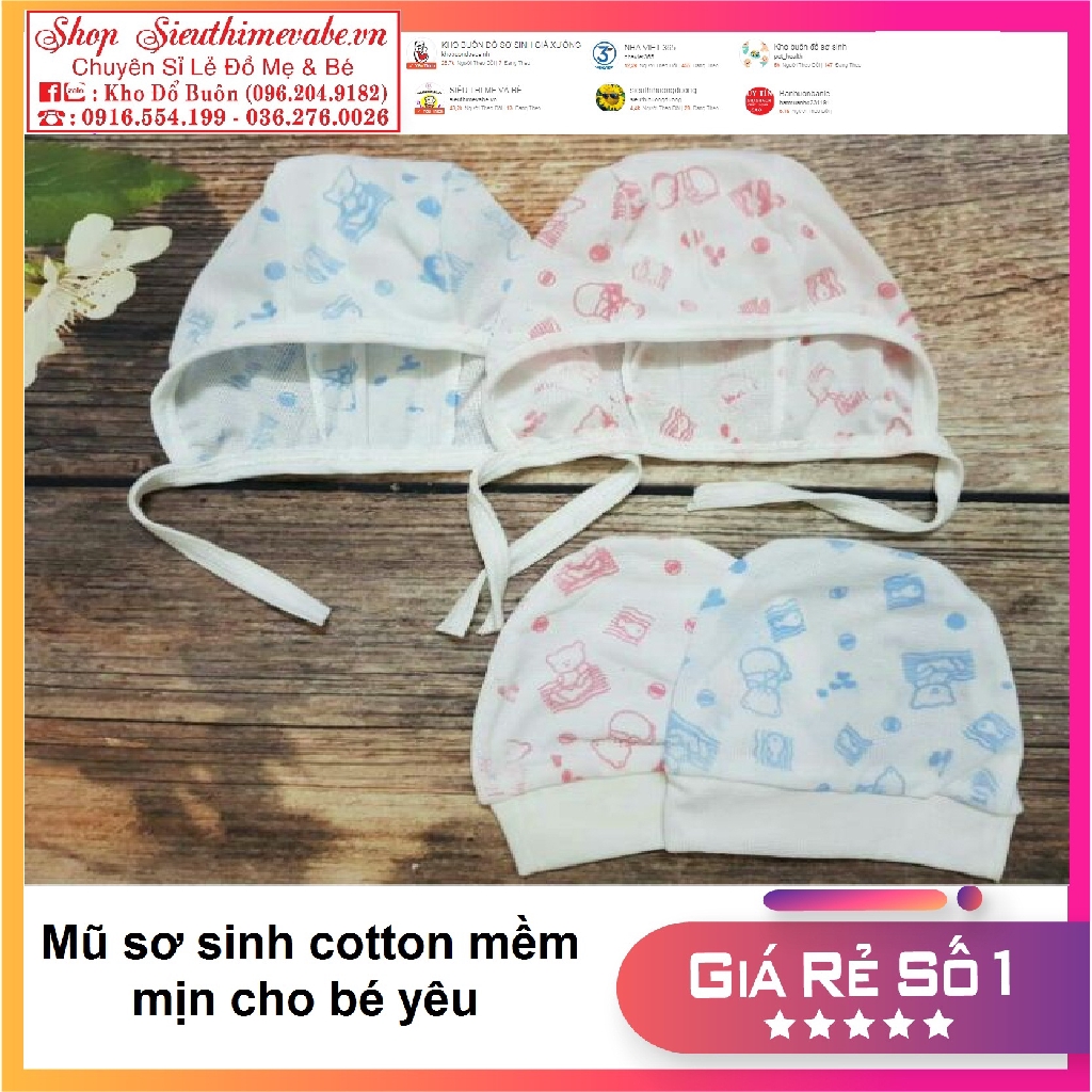 Combo 5 mũ sơ sinh cotton mềm mịn