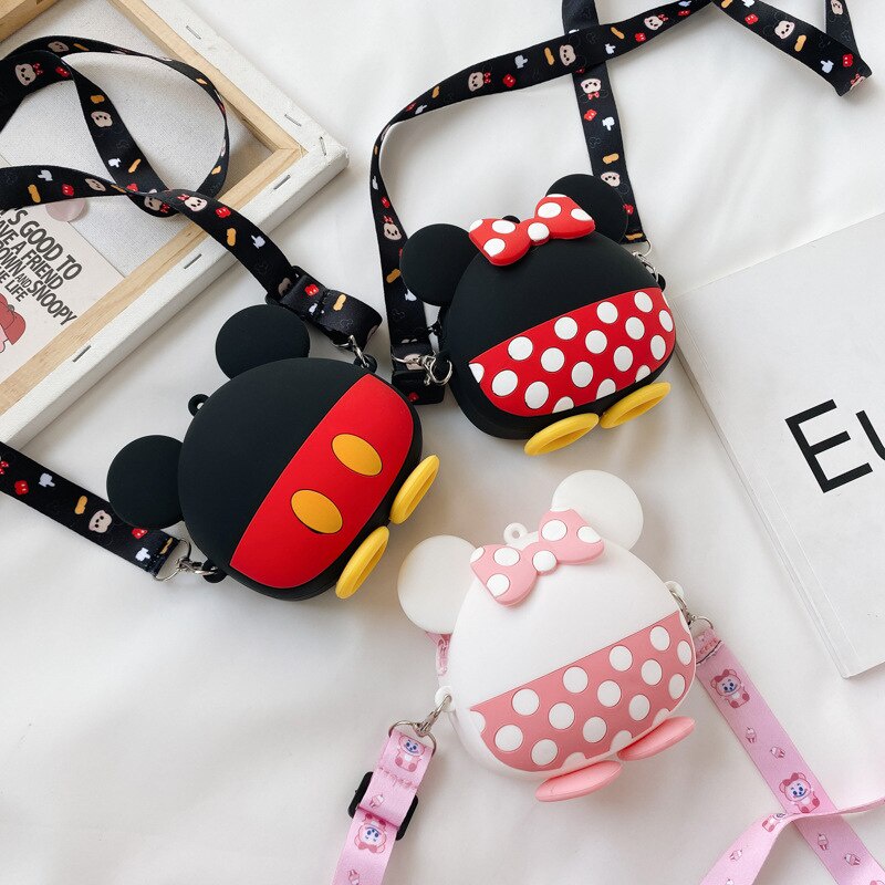 DISNEY Balo đi học bằng silicon chống thấm nước in hình chuột Mickey Minnie dễ thương cho bé gái