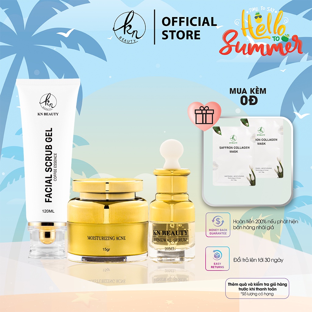 &lt;Nhận quà ngay&gt;Combo 3 sản phẩm Ngừa mụn Giảm Thâm Trắng Da KN Beauty: Gel tẩy tế bào chết + serum + kem dưỡng