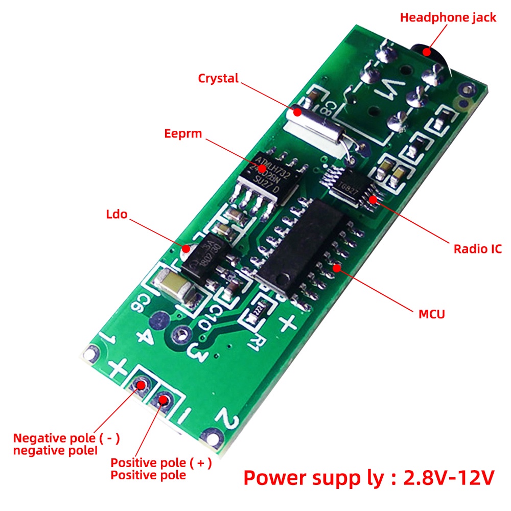 Bảng mạch thu tín hiệu radio FM PCBFUN RDA5807 hai kênh 76.0MHz-108.0MHz