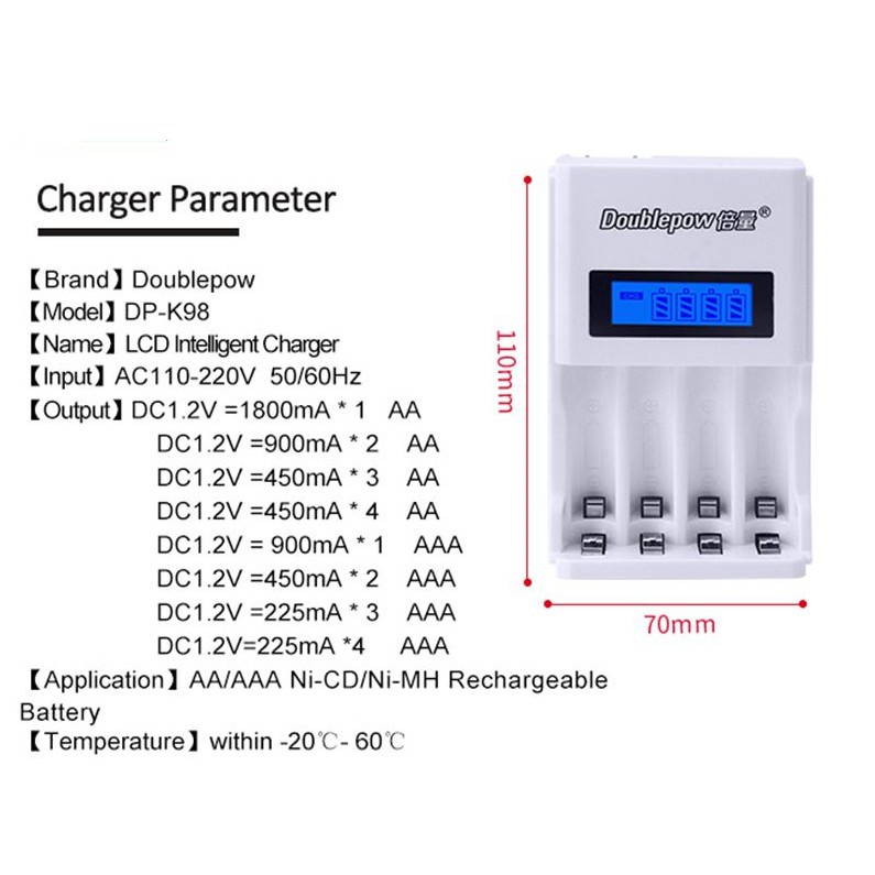 Bộ sạc màn hình LCD tốc độ cao K98 tặng kèm hộp 4 PIN SẠC AA 3200mAh