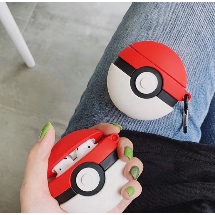 Vỏ bảo vệ hộp sạc tai nghe Airpods chất liệu silicon mềm chống rơi hình quả cầu Pokemon