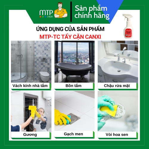 Tẩy cặn canxi MTP-TC tẩy nhà tắm, tẩy toilet, tẩy vách kính, tẩy bồn cầu, gạch men, gương soi-Chai 500ml.