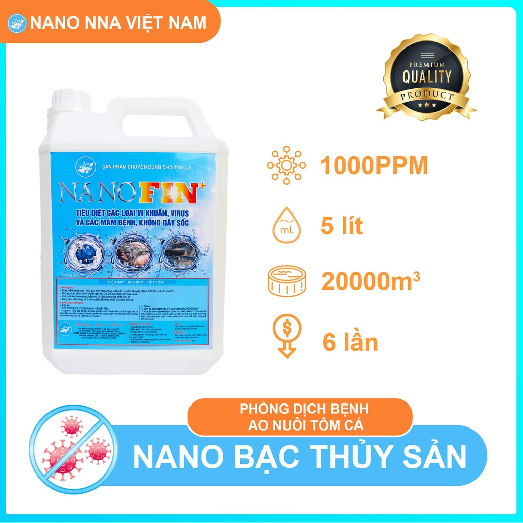 Nano bạc thủy sản Can 5 lít⚛️Nano bạc NNA 1000ppm phòng & điều trị bệnh cho tôm cá