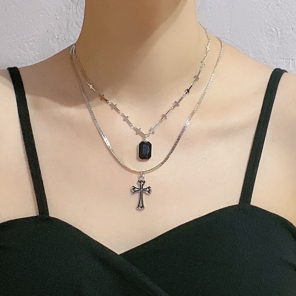 Vòng Cổ Hai Lớp Mặt Thánh Giá Phong Cách hip hop Đường Phố Cá Tính