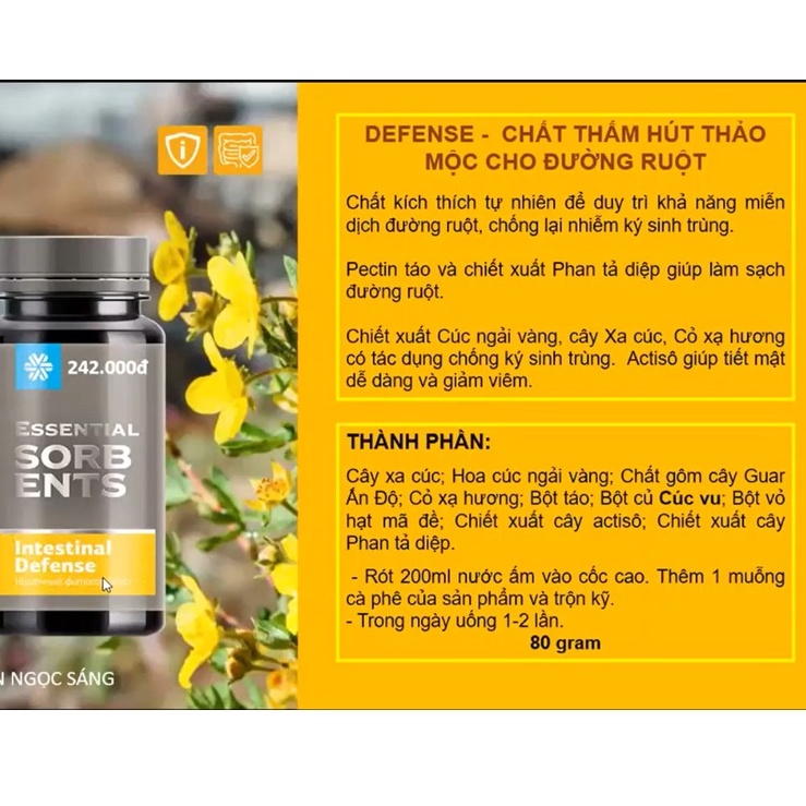[ CHÍNH HÃNG ] - Essential Sorbents Intestinal Defense Siberian, giúp nhuận tràng, hỗ trợ giảm táo bón - Chai 80g