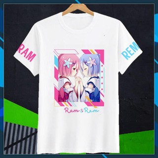 🔥Siêu Rẻ🔥 Áo thun anime Re:Zero Rem & Ram - màu trắng cực ngầu