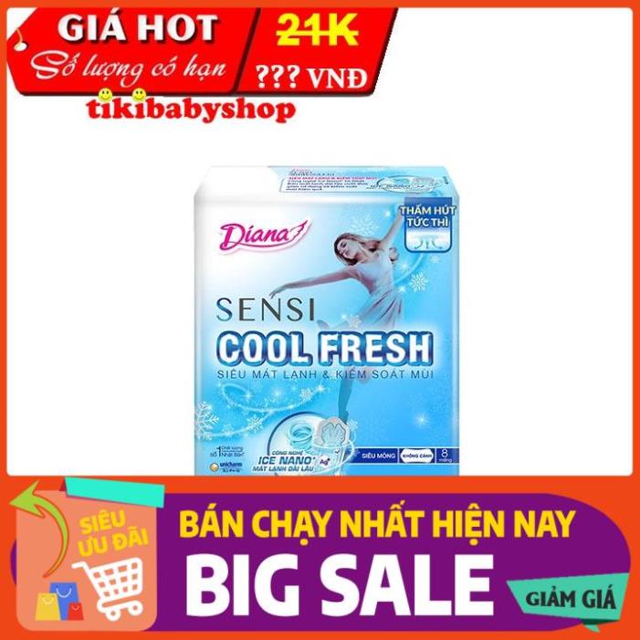 [ICLN8741 giảm 20K]  Băng Vệ Sinh BVS Diana SenSi Cool Fresh Siêu Mỏng Không Cánh - Gói 8 Miếng Hàng Chính Hãng