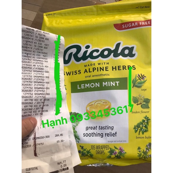 Kẹo ho Ricola của Mỹ date 2024 chính hãng (có bill)