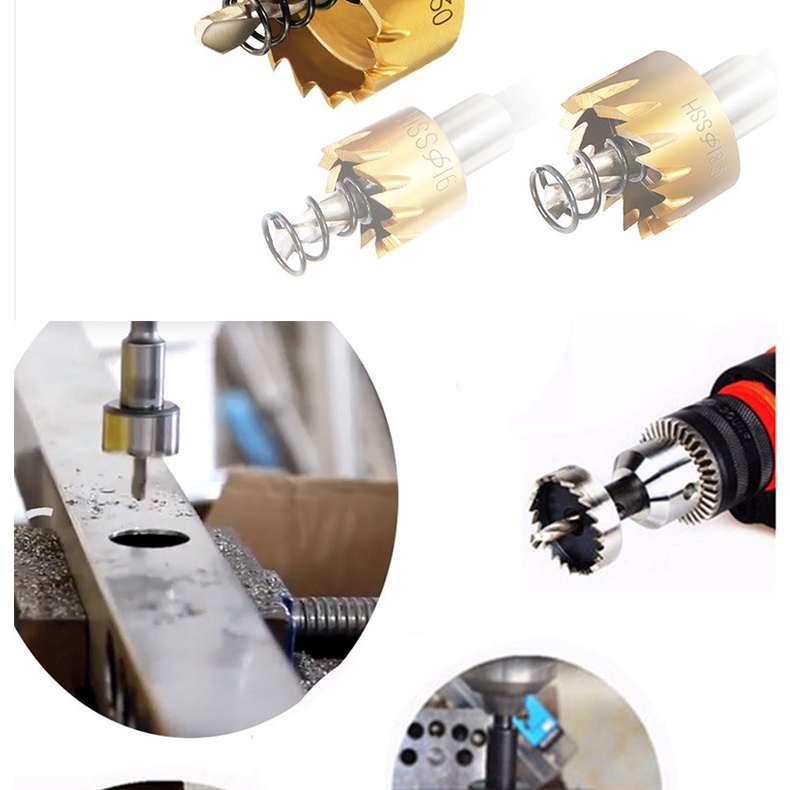Bộ 5 Mũi Khoan Khoét Lỗ - Mũi Khoét Kim Loại Thép HSS Kích Thước 16mm - 30mm Có Mũi Định Tâm