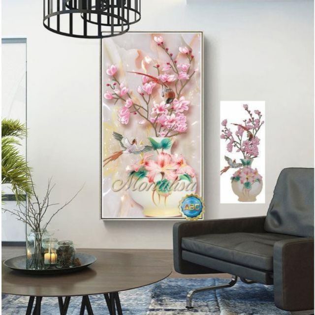 Tranh đính đá bình hoa tuyệt đẹp Y8109 120x65cm