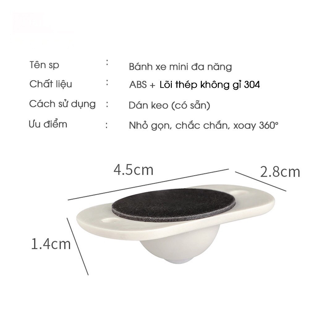 [❌GIÁ SỈ❌] Bộ 4 Bánh Xe Dán Di Chuyển Thùng, Hộp - Xoay 360 Độ, Bánh Thép Siêu Bền, Chịu Lực 88257
