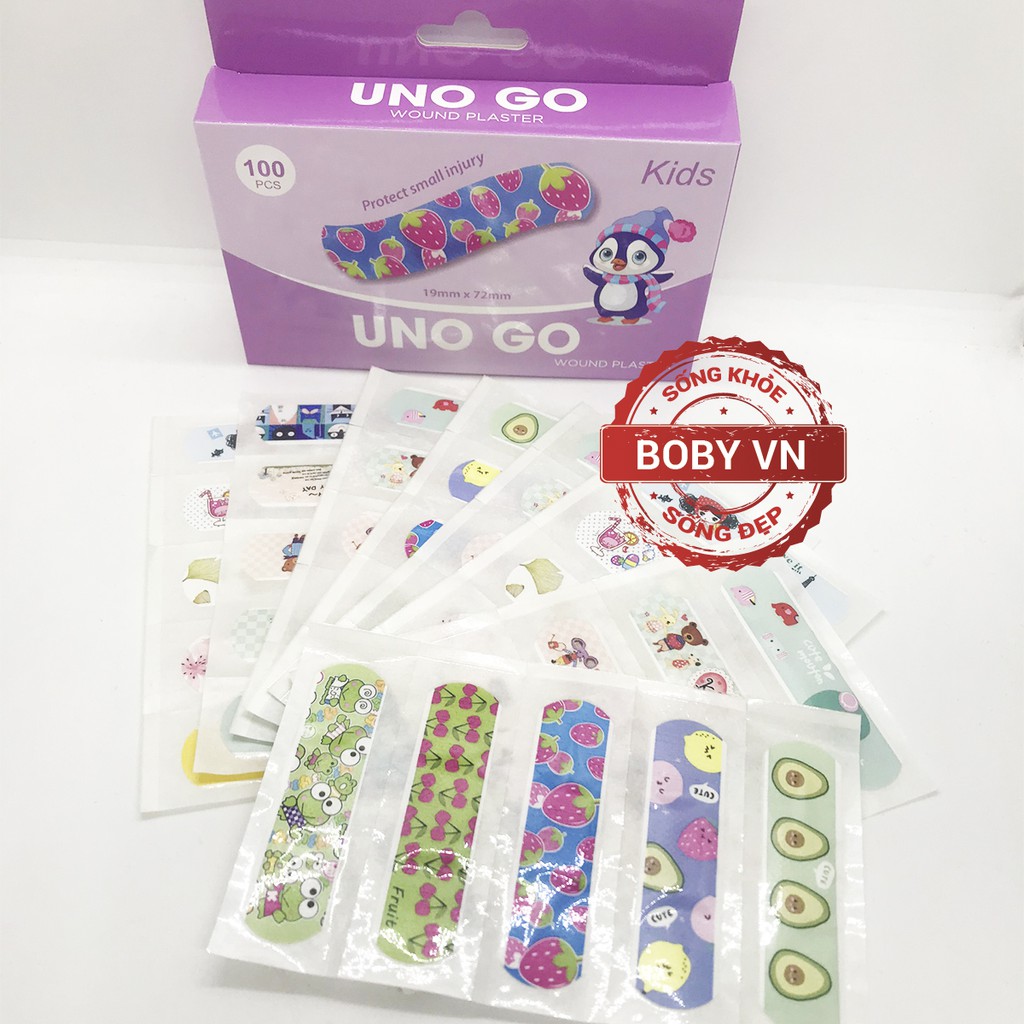 Uno Go - Băng dính cá nhân cho trẻ em (100 miếng 19mm x 72mm)