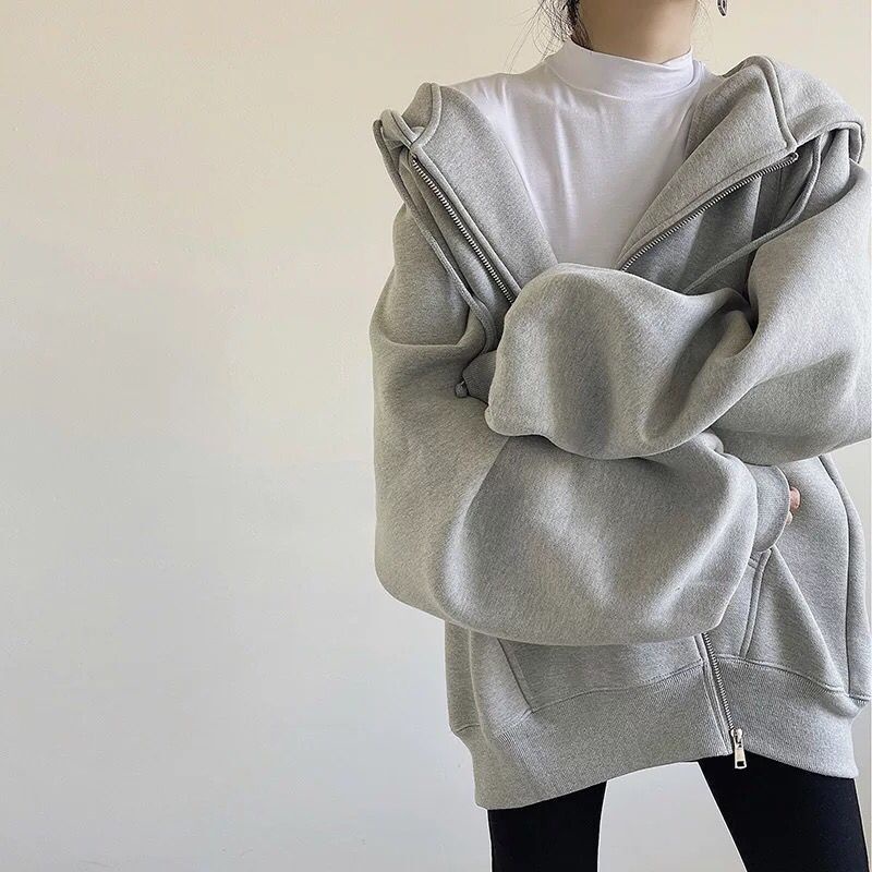 Áo Hoodie Dáng Rộng Lót Lông Cừu Dày Dặn Phong Cách Hàn Quốc Thời Trang Xuân Thu Mới Cho Nữ