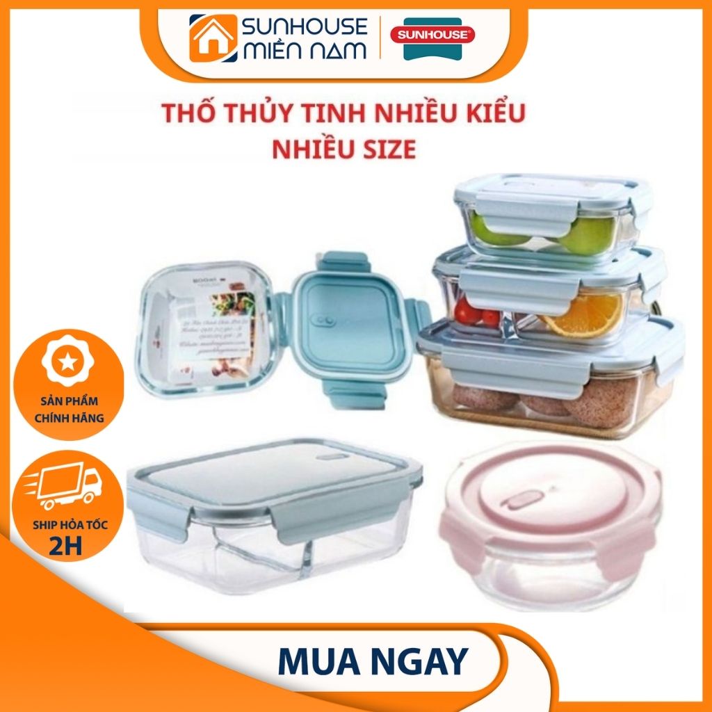 (HCM Giao 2H) Hộp thuỷ tinh tròn vuông MIỀN NAM 390ml 800ml 1200ml hộp thức ăn cơm đựng thực phẩm thố thủy tinh