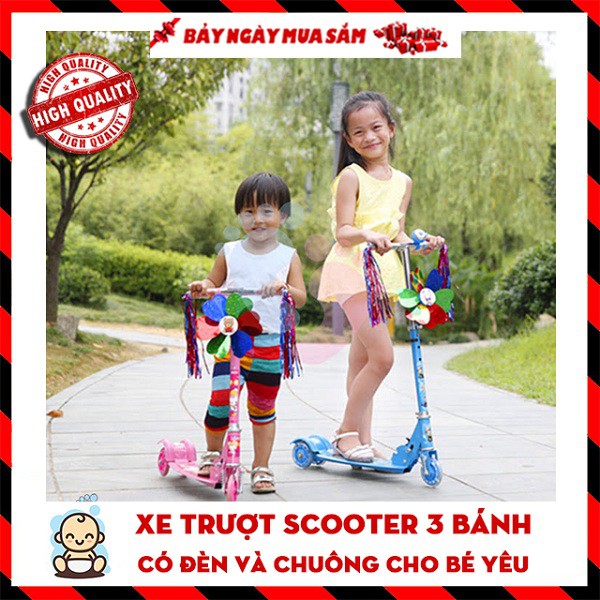 Xe Trượt Scooter 3 Bánh Phát Sáng (Hồng, xanh) Có Chuông, Loại Dày Dặn