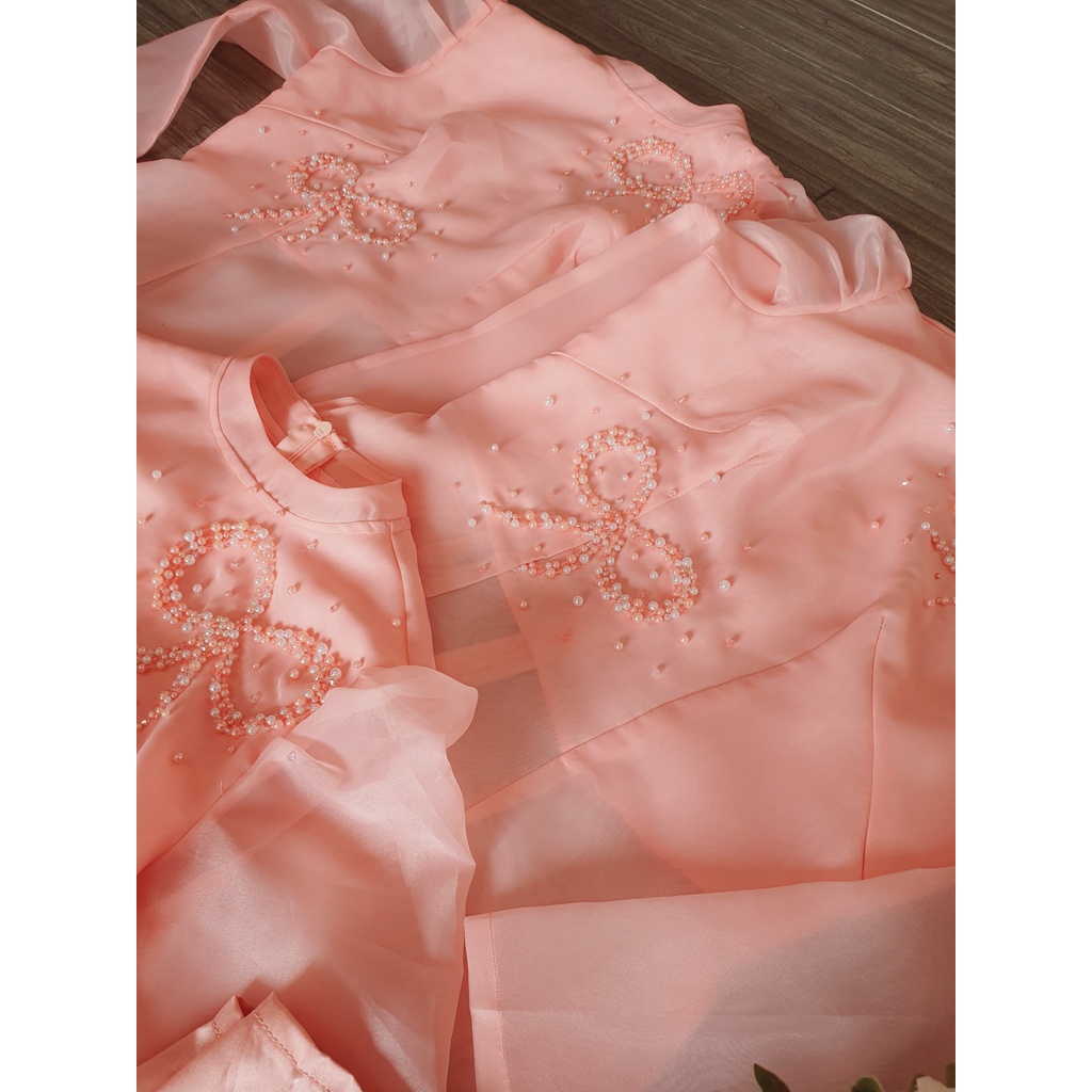 Áo Dài Cách Tân nơ hồng voon 4 Tà