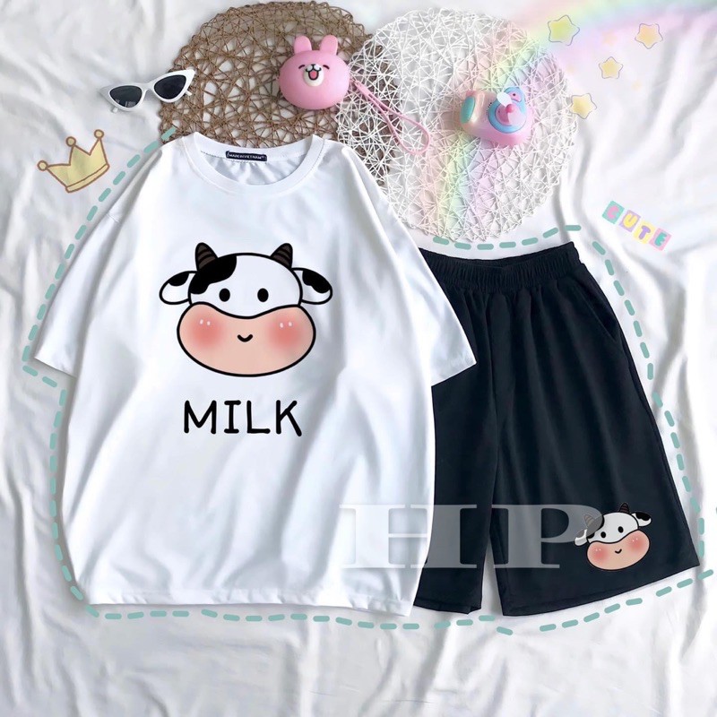 Sét áo đầu bò, hộp sữa + quần đùi 5D TH6
