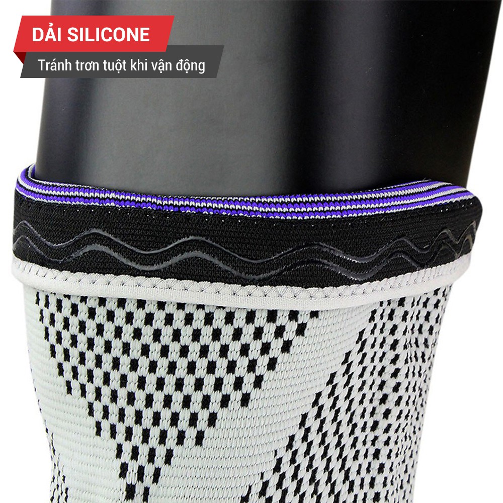 Bó gối thể thao, băng đầu gối đệm silicone, co giãn 4 chiều, thanh trợ lực lò xo GoodFit GF513K