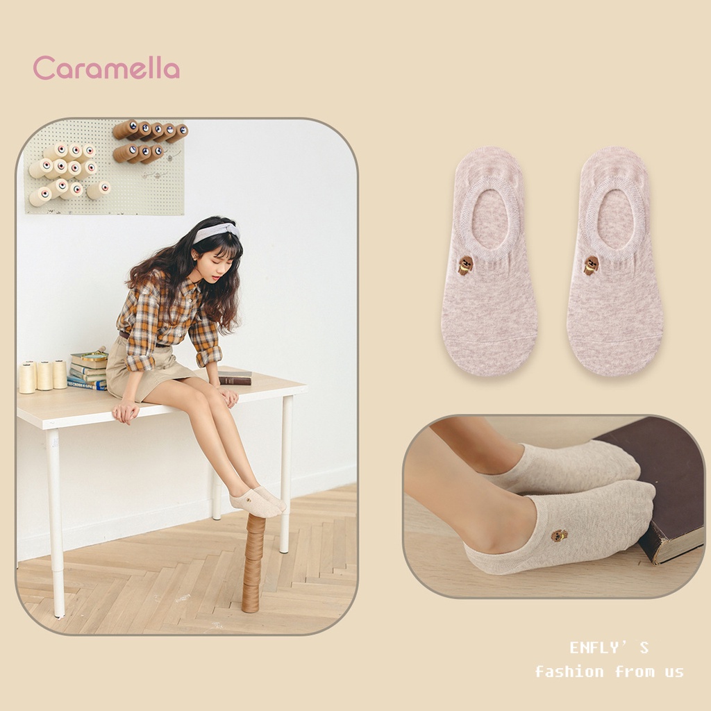 Tất lười nữ Caramella set 7 đôi thêu hình thú cưng xinh xắn, vớ nữ đi giày búp bê freesize chân từ 34-39 mẫu 2021