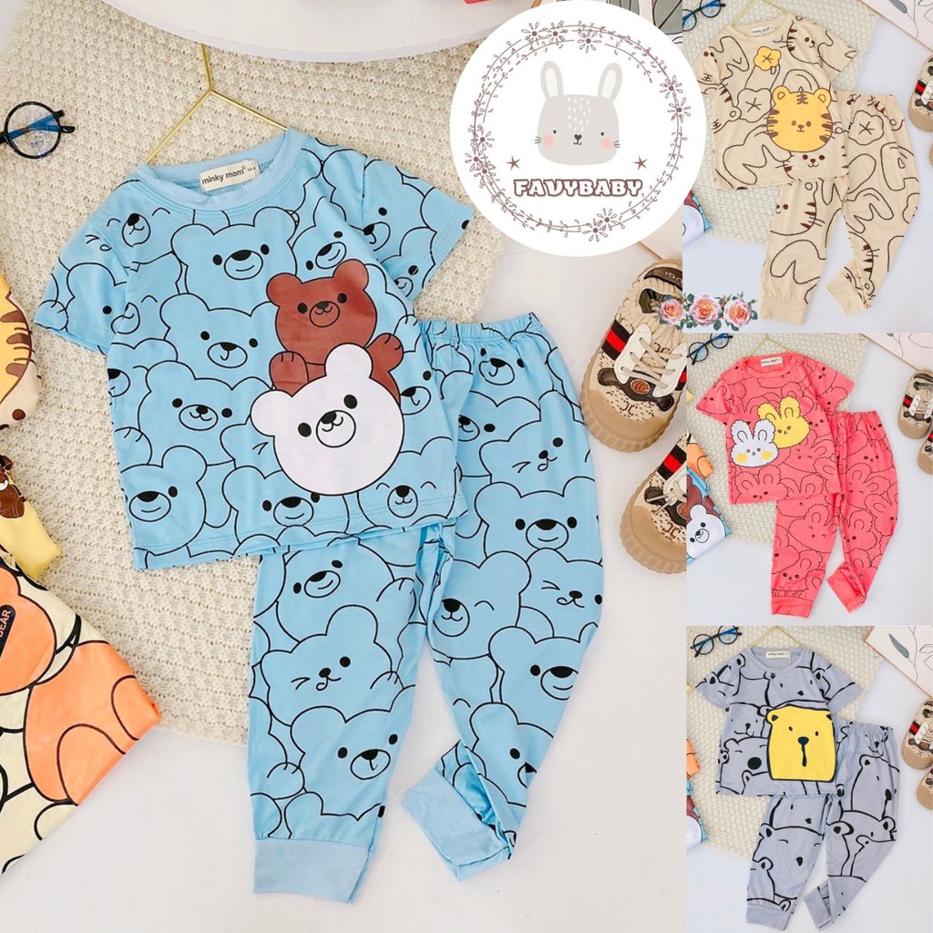 Bộ Tay Ngắn Quần Dài MINKY MOM Chính Hãng Thun Lạnh Toàn Thân Gấu Thỏ Hổ Bé Đi Học Đi Chơi 0 1 2 3 4 5 Tuổi-Favybaby