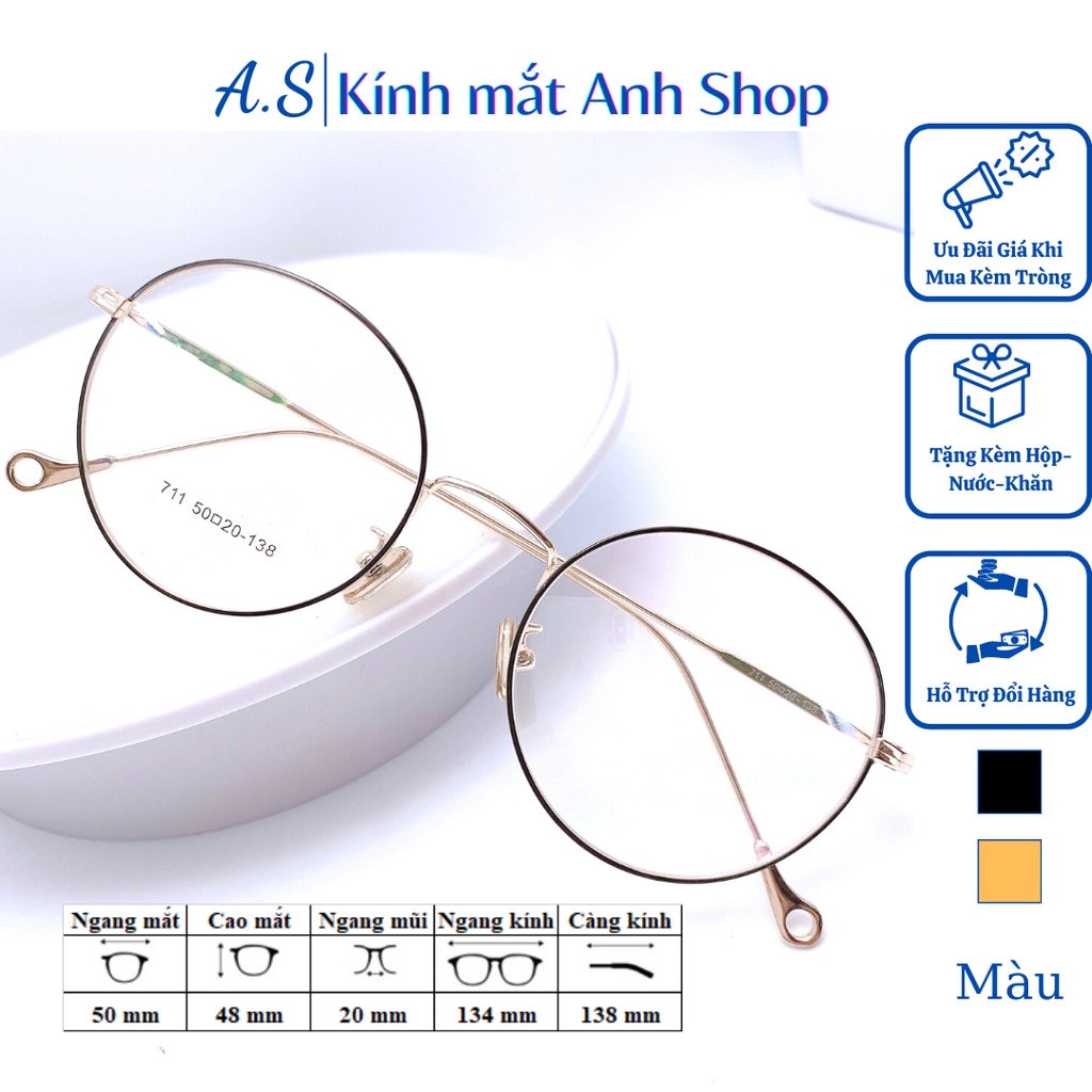 Kính tròn thời trang nam nữ chất liệu kim loại kiểu dáng trẻ trung 711