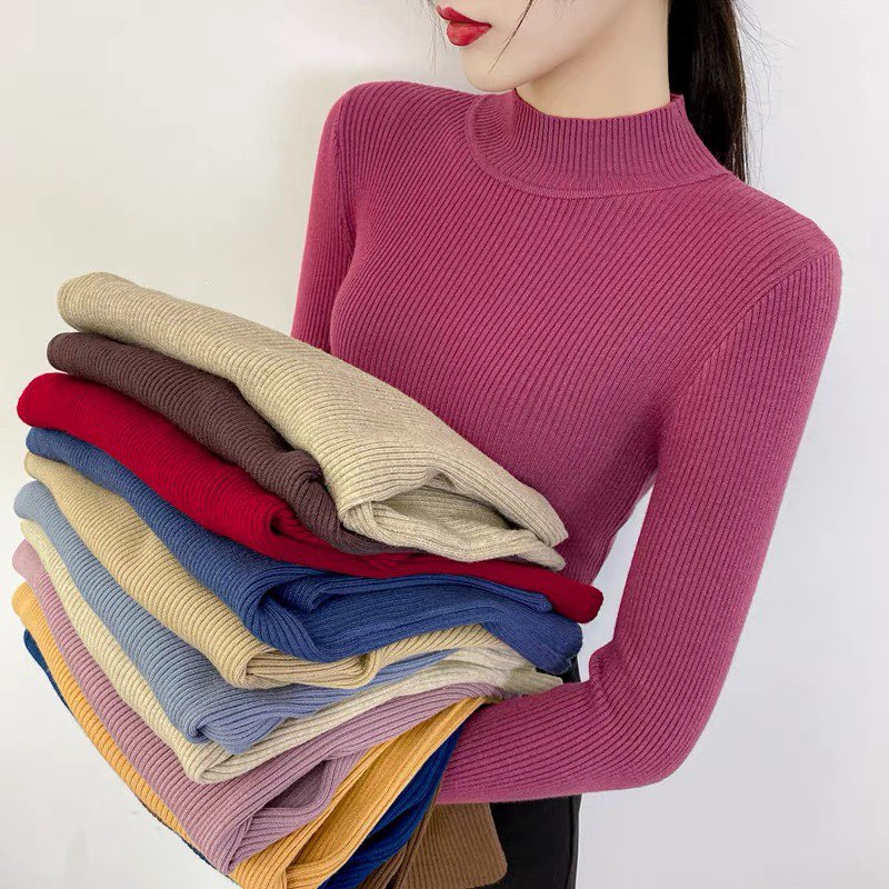 Áo len tăm nữ cổ lọ 3 phân mềm mịn co giãn nhiều màu sắc,áo len Quảng Châu