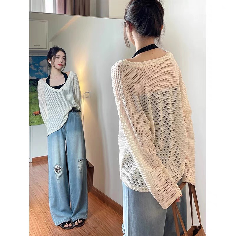 Set áo lưới cổ V trễ + áo yếm croptop