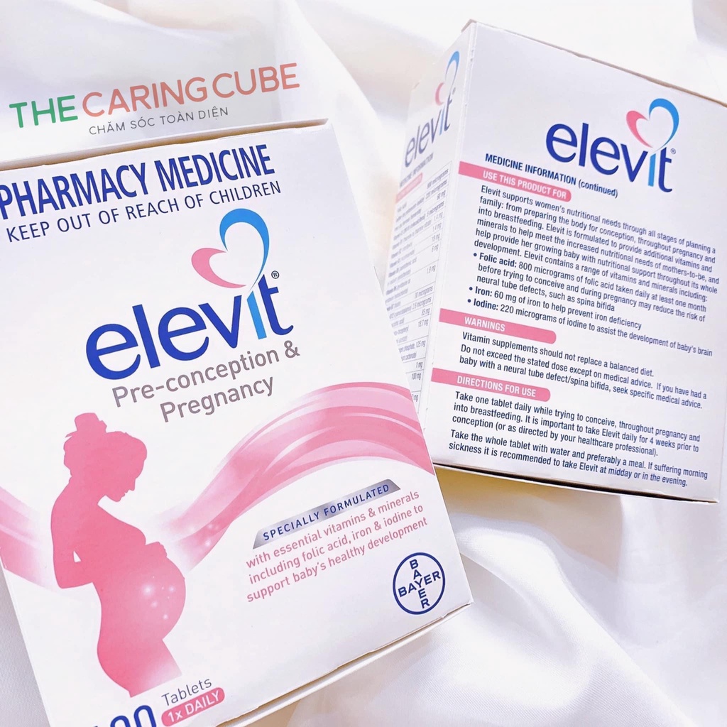 Viên uống vitamin tổng hợp Elevit cho mẹ bầu giúp thai kỳ khỏe mạnh 100 viên - The Caring Cube