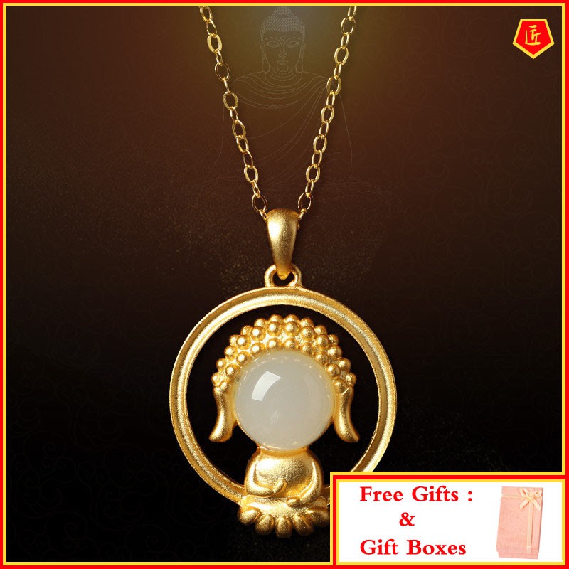[Ready Stock]Women's Hetian White Jade Buddha Pendant Necklace