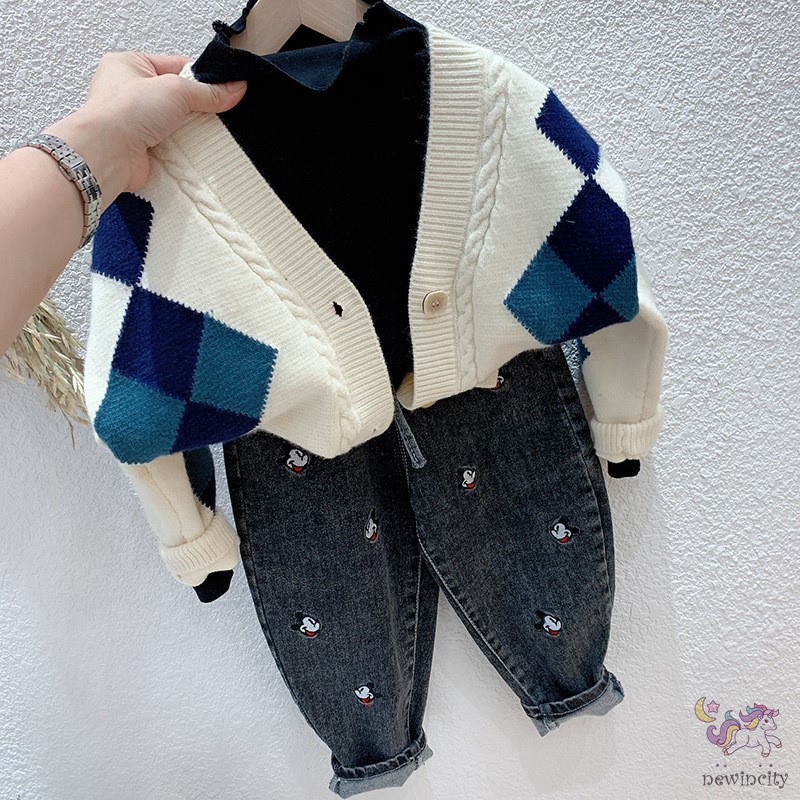 Quần jeans thêu hình hoạt hình phong cách Hàn Quốc thời trang cho bé dễ thương