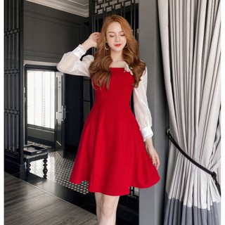 CHIDU váy nhung tay tơ dính hoa - SP285
